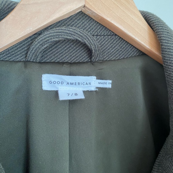Good American Twill Tie Waist Belted Blazer Dark Green Size 4XL Academia Preppy - Picture 5 of 14